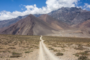 Beautiful mountain landscape on the way from Muktinath to Kagbeni in lower Mustang District, Nepal.