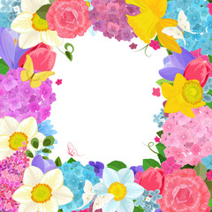 frame with colorful spring flowers for your design