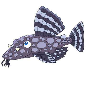 recommend clip art: Cartoon catfish fish, isolated on white background. Childish vector illustration and colorful book page for kids.