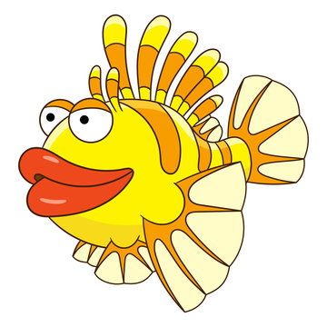 recommend clip art: Cartoon fish lionfish, isolated on white background. Childish vector illustration and colorful book page for kids.