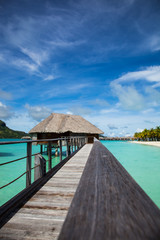 Bora Bora, Walkway, Sea and Bungalows (House)