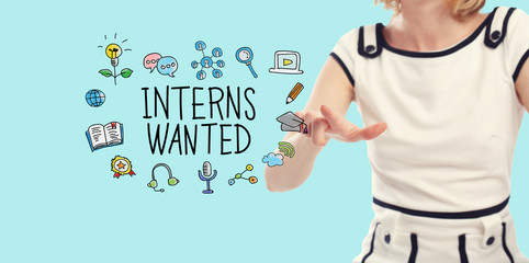 Interns Wanted concept with young woman