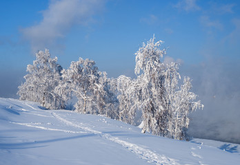 The shore of the Angara River in Irkutsk in winter