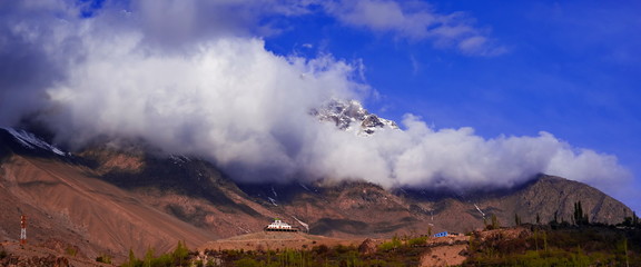 scenic alpine landscape with and mountain ranges. natural mountain background