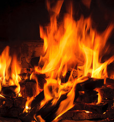 flames in the fireplace