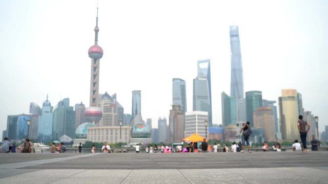 Shanghai the Bund China background video. Focus on foreground.