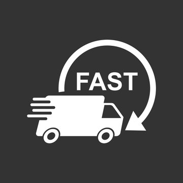 Delivery truck vector illustration. Fast delivery service shipping icon. Simple flat pictogram for business, marketing or mobile app internet concept on black background.