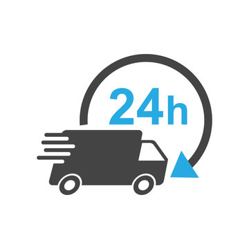 Delivery truck 24h vector illustration. 24 hours fast delivery service shipping icon. Simple flat pictogram for business, marketing or mobile app internet concept on white background.