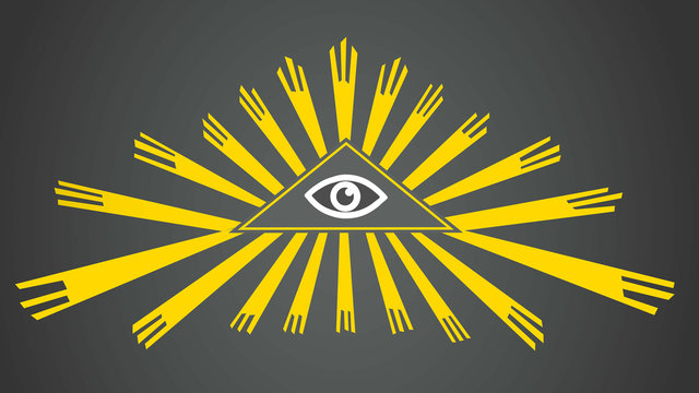 Vector Eye of Providence. The all-seeing eye of golden rays. Sign, symbol. Radiant delta. Vector illustration