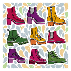boots/The pattern of bright shoes and drops.
