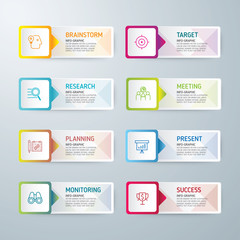 Infographic design template and marketing icons, Business concept with 8 options, parts, steps or processes. used for workflow layout, diagram,banner, number options, graphic or web design.