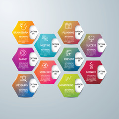 Info-graphic design template and marketing icons, Business concept with 10 options, parts, steps or processes. used for work-flow layout, diagram,banner, number options, graphic or web design.