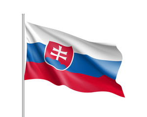 Waving flag of Slovakia state. Illustration of European country flag on flagpole with red and white colors. Vector 3d icon isolated on white background