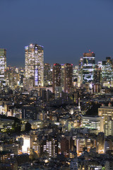 東京都心の街並　夜景　港区　六本木　赤坂　高層ビル群と密集するマンション