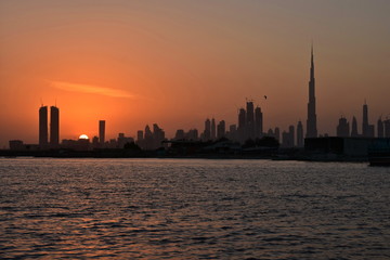 Dubai Ferry route at evening view, Dubai Canal, United Arab Emirates