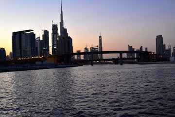 Fototapeta na wymiar Dubai Ferry route at evening view, Dubai Canal, United Arab Emirates