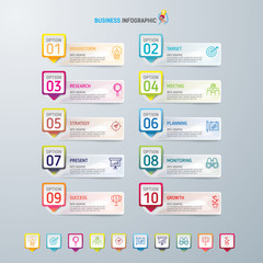 Info-graphic design template and marketing icons, Business concept with 10 options, parts, steps or processes. used for work-flow layout, diagram, banner, number options, graphic or web design.