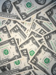 Dollar (USD) banknotes, currency of United States (USA). Many paper money background.