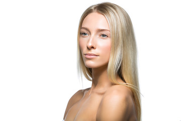 Obraz premium Beautiful girl with natural make-up isolated on white