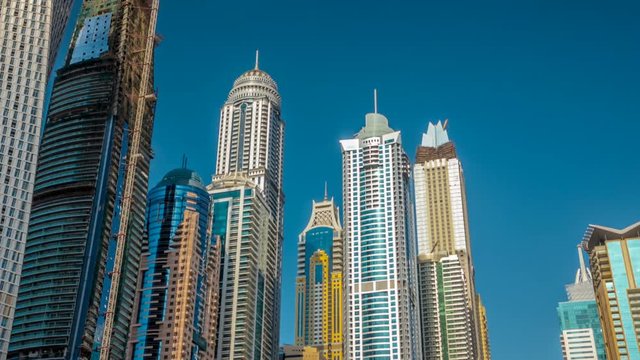 Luxurious Residence Buildings timelapse hyperlapse in Dubai Marina, UAE