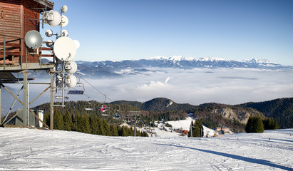 Ski resort Malino Brdo in Slovakia. High Tatras on backround