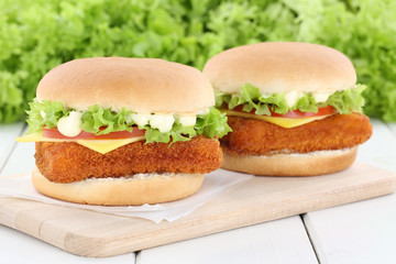 Fischburger Fisch Burger Backfisch Hamburger frische Käse Tomat