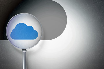 Cloud technology concept:  Cloud with optical glass on digital background