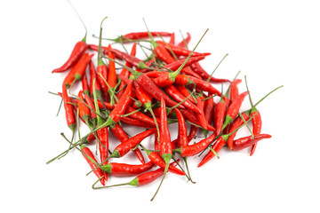 Fototapeta premium Red Chillies on white background,Selective focus .