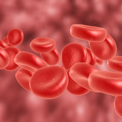 Red blood cell flowing in vein or artery. 3d render. Healthcare and medical zoom concept.