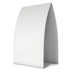 Blank paper tent card. 3d render illustration isolated. Table card mock up on white background.