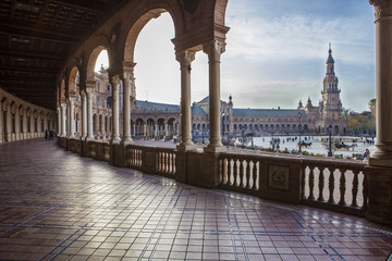 Spain Square, Plaza de Espana, Seville, Spain. View from porch - obrazy, fototapety, plakaty