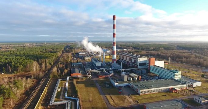 4K Aerial view of thermoelectric plant. Latvia