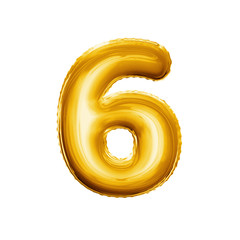 Balloon number 6 Six 3D golden foil realistic alphabet