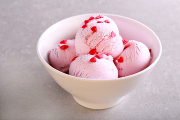 Ice cream scoops with heart shaped sprinkles