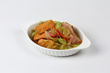 Fried green pepper with tofu and becon