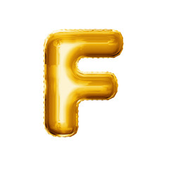 Balloon letter F 3D golden foil realistic alphabet