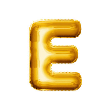 Balloon letter E 3D golden foil realistic alphabet