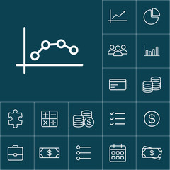 thin line chart, graph icon on blue background, business icons s