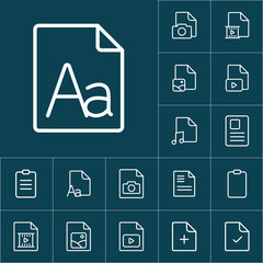 thin line grammar, letter file, icon on blue background, documen