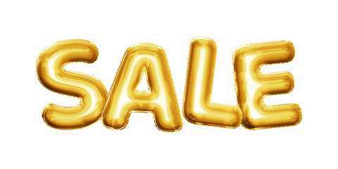 Balloon Sale text letters 3D golden foil realistic