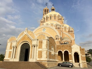 Fototapeta na wymiar St. Paul Cathedral Lebanon.The Byzantine-style, Melkite Greek Catholic basilica of St. Paul was built between 1947 and 1962.