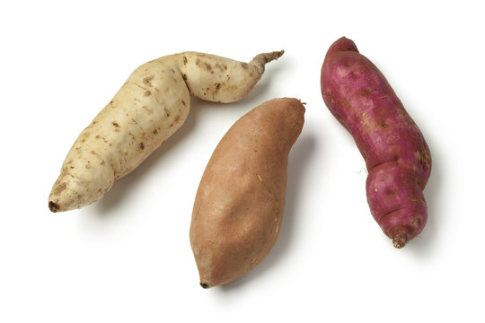 Purple, white and orange sweet potatoes
