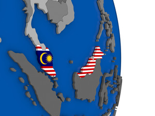 Malaysia on globe with flag