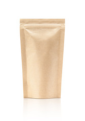blank packaging recycle kraft paper pouch isolated on white