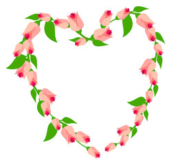 Big heart frame of pink flowers. 
