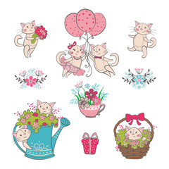 Set of hand drawn cute cats.
