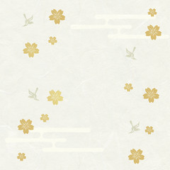 桜　小鳥　霞　和紙　和風背景素材