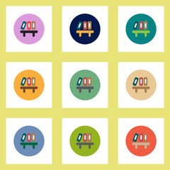 Collection of stylish vector icons in colorful circles office folders on shelf
