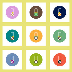 Collection of stylish vector icons in colorful circles travel suitcase
