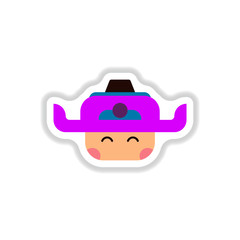 Vector illustration of Chinese new year celebration in paper sticker style Chinese man face in traditional headdress